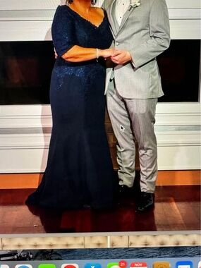 Ideas By Barbara Navy Designer Gown #8595 (custom 3/4 sleeves)